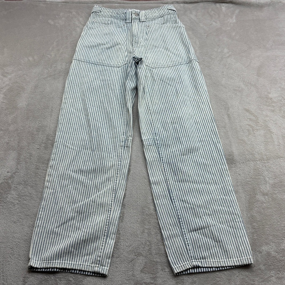 BDG Hickory Stripe Pants Women 24 Blue White Wide Utility Coastal Grandma Denim